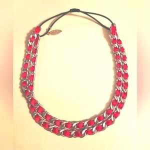 cara ny Gold Tone & Red Ribbon Double Chain Link Headband